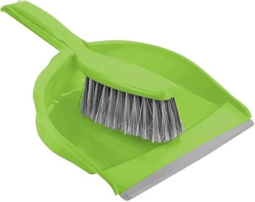 Soft Dustpan and Brush Set, Household Bristle Brush and Plastic Dust Pan with Rubber Lip to Collect and Sweep Dust and Dirt from Floors, Compact Storage, BPA Free Lightweight Design, Green
