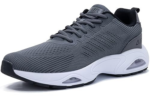 GOOBON Mens Air Running Shoes Lightweight Breathable Athletic Tennis Gym Jogging Sneakers - Grey - Size 8 UK