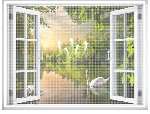 Fenster Moskitonetz selbstklebend, Widerstandsfähiges Polyester Moskitonetz für Fenster, ohne Perforation, 60x100cm (Weiß)
