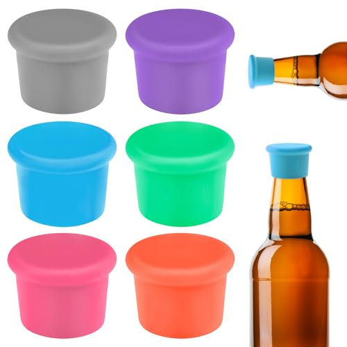 6 tappi per bottiglie di vino in silicone colorato, 6 colori, tappo per bottiglie di birra, tappo per bottiglie di birra, tappo in silicone riutilizzabile, per birra, succo e bottiglie di vetro