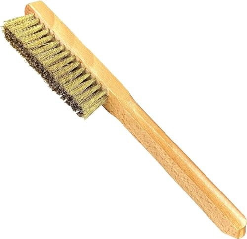 WEDO Messingbürste, weiche Messingborsten Drahtbürste, Größe 290 * 29mm, 4 Reihen 16 Spalten Messing Metallbürste, Draht Kratzbürste mit Holzgriff