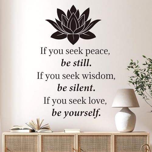 decalmile Lotus Buddha-Wandaufkleber, Zitat Be Yourself, inspirierend, positiv, schwarz, Wandaufkleber, Wohnzimmer, Fitnessstudio, Schlafzimmer, Wanddekoration