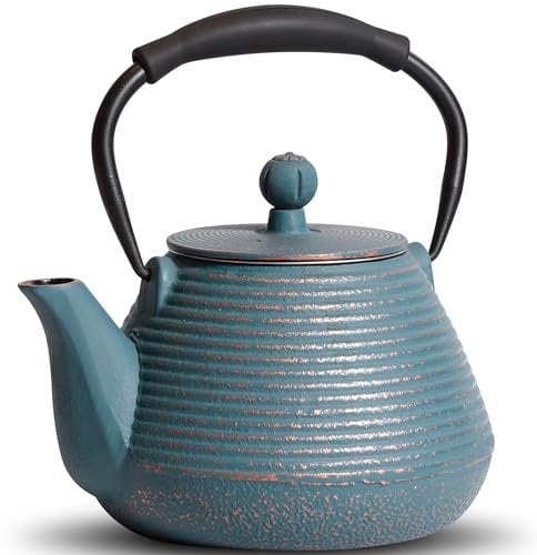 GUANGHEIRON Gusseisen Teekanne 950 ml, handgefertigte japanische Teekanne mit Teesieb, emaillierte Innenseite, Silikongriff, geeignet für Herd, ideal für Tee und Kaffee