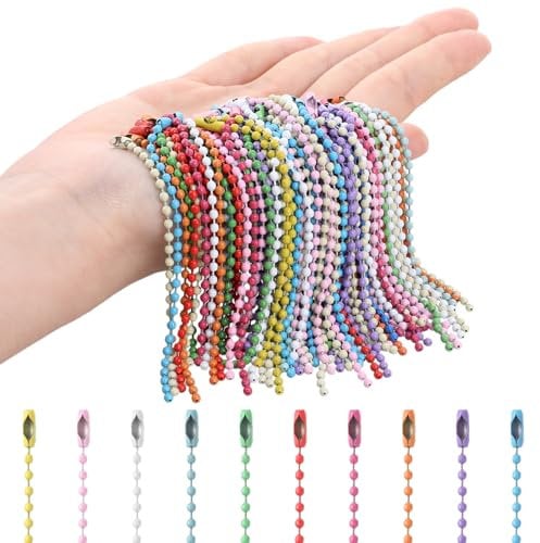 Molain 100Pcs Bead Ball Chain, 2.4mm Stainless Steel Dog Tag Necklace Chains Beaded Keychain Beads Chains for Jewelry Making Supplies Necklace Earring Bracelet Findings DIY Craft Accessories(12CM)