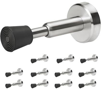 Homotek Federtürstopper, hydraulische Edelstahl-Wand-Türstopper mit Gummispitze, 10,2 cm Höhe, gebürstetes Satin-Nickel, 12 Stück