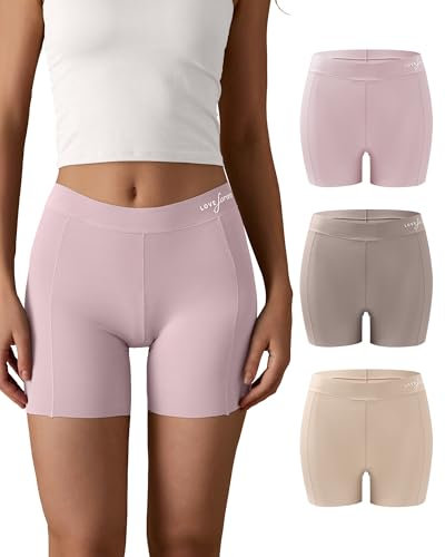 SHARICCA Damen Boxershorts Unterwäsche Gerippt Nahtlos Hotpants Radlerhose Damen Kurze Shorts Unter Kleid Weich Stretchy Briefs Packs (Mehrfarbig-3P01a, L-New)