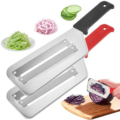 Cabbage Shredder 2 PCS Stainless Steel Blade Cabbage Slicer Shredder Skidproof Cabbage Slicer Double-Layer Cabbage Shredded for Vegetable and Fruit Black & Red, Vegetable Chopper