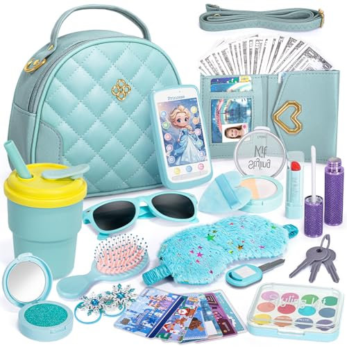 Hohosunlar Frozen Borsa Bambina con accessori, Principessa Giocattolo congelato, Trucco Falso, Telefono Giocattolo, Portafoglio, Bottiglia d'acqua, Regalo di compleanno di Natale per bambine 3+