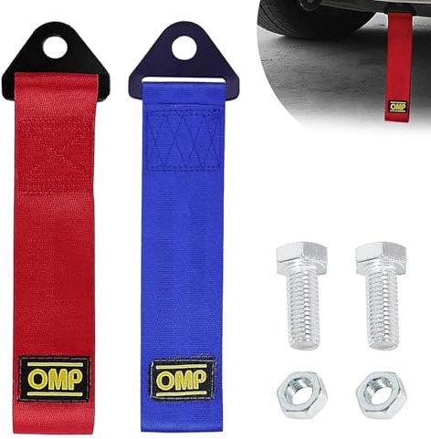 2 Pezzi Cinghia Traino Auto, Cinghia di Traino Tuning, Gancio Traino in Tessuto Trailer Corda, per Fune Traino Racing Universale, il Trasporto di 2 Tonnellate di Peso (Blu&Rosso)
