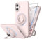 SURPHY Design for iPhone 16 Case, with 360° Rotatable Magnetic Stand & Finger Ring, Liquid Silicone Phone Case for iPhone 16 6.1 inch 2024, Light Pink