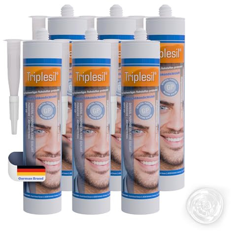 Sigillante siliconico Triplesil Premium – Silicone bianco ad alta temperatura da 6x310 ml per uso sanitario ed esterno - Sigillante siliconico impermeabile per esterni ed interni (6x bianco)