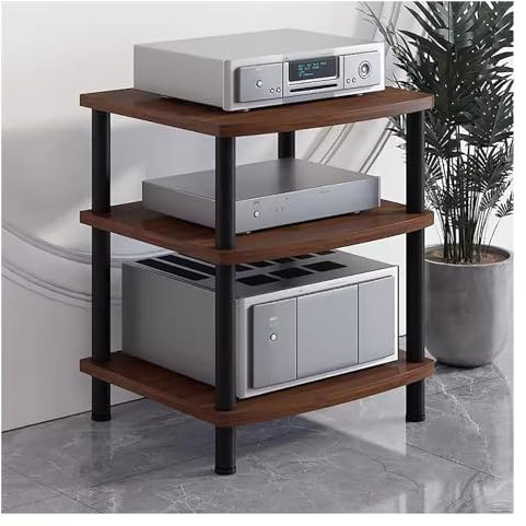2/3/4-stufiges HiFi-Audio-Rack-Regal aus Metall und Holz, AV-Komponenten-Medienständer, Stereoschrank für Verstärker/Plattenspieler/Stereo-Receiver, Organizer für Audio-Video-Geräte (dunkelb