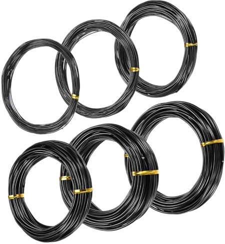 M METERXITY Bonsai Training Wire, 6 Sizes 0.8/1/1.5/2/2.5/3mm Aluminium, Black, 60M Total, 32.8ft Each, DIY Crafting & Bonsai Tree Shaping