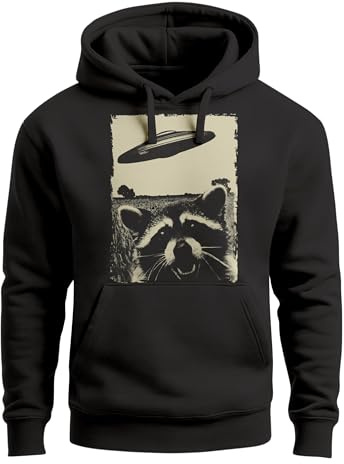 Neverless® Hoodie Herren Print UFO Waschbär Racoon Aliens Fotodruck Kapuzenpulli Frontprint Fashion Streetstyle