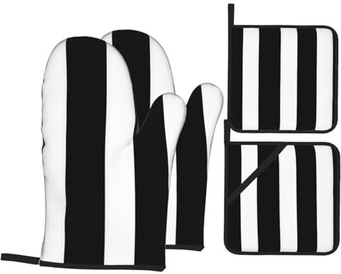 YYHHAOFA Ensemble de 4 pièces de cuisine à rayures noires et blanches – Manique isolante et manique épaisse et durable
