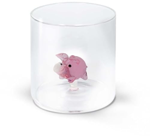 WD Lifestyle - Trinkglas aus Borosilikatglas 250 ml mit Dekoration aus farbigem Glas innen (Schwein)
