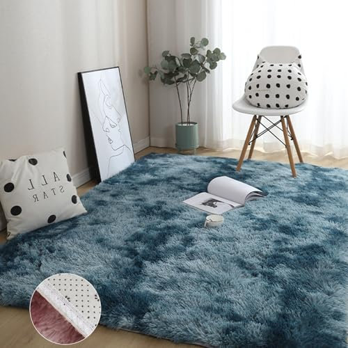 GOUSANG Shaggy Teppich 250 x 300 cm Lammfell Schaffell Teppich Longhair Wolle Bettvorleger Wolle Bettvorleger Sofa Matte für Kuche Schlafzimmer Wohnzimmer, Dunkelblau