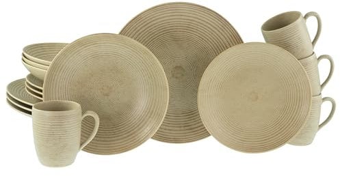 CreaTable, 20891, Serie Catania Sand, 16-teiliges Geschirrset für 4 Personen, Kombiservice aus Steinzeug, spülmaschinen- und mikrowellengeeignet, Made in Portugal