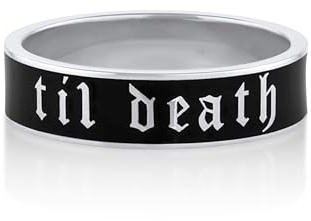 Sterling Silber 925 Till Death Promise Band Ring | Rhodiniert mit schwarzem Emaille | 6MM Breite (68 (21.6))