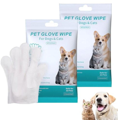 ExcellaElite 12 Pieces Dog Cleaning Gloves, Cleaning Glove for Dog and Cat, Paws Ear Wipes, Wash Free Pet Glove Grooming Wipes for Daily Care & Traveling