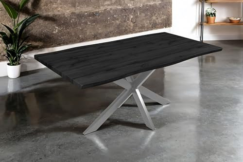 SAM Esstisch Josy | 180 x 90 cm | Holz-Optik in Grau | Spider-Gestell Metall Silber | 40 mm Tischplatte mit Baumkante | Tisch für Esszimmer & Küche