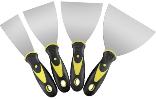 Spachtel Flächenspachtel Set Edelstahl Malerspachtel mit Kunststoffgriff, für Tapetenentferner, Japanspachtel, Füllspachtel, Spachtel Set, 4 Stücke