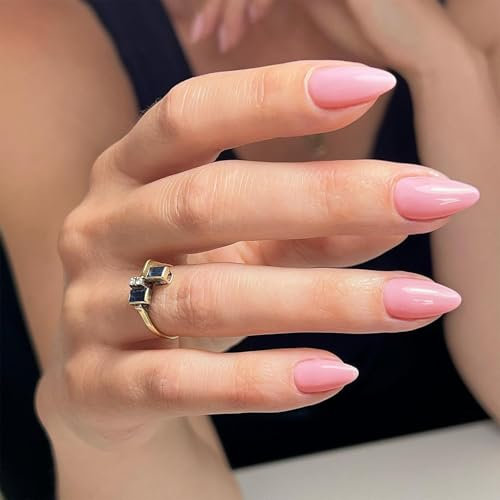 KQueenest 30 Stück Baby Rosa Press On Nails Kurz Mandel - Acryl Nägel zum Aufkleben, Natürlich Einfarbig Fake Nails Fingernägel zum aufkleben, Glänzende Gel Full Cover Kunstnägel für Frauen