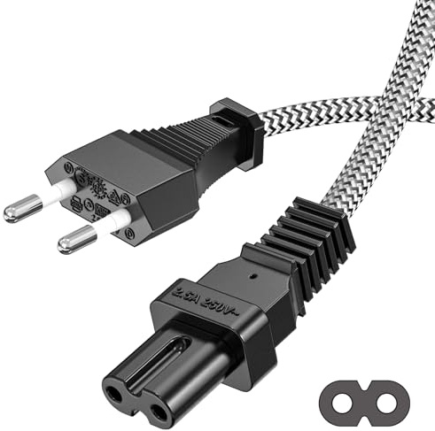 Ancable 0.5M Euro Netzkabel - C7 Stromkabel mit Nylon Geflechtmantel für TV und Konsolen, VDE Zertifiziert, Netzstecker auf Euro 8 Buchse kompatibel mit PS4 PS5 TV Radio Netzteile