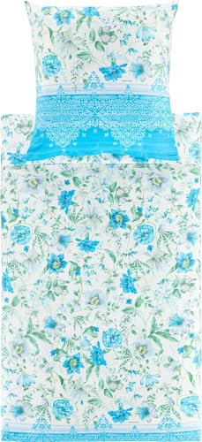 BASSETTI Casablanca Bettwäsche + 1 Kissenhülle aus 100% Baumwollsatin in der Farbe Celeste C1, Maße: 155x220 + 1 K 80x80 cm + 1 K 80x80 cm - 9332117