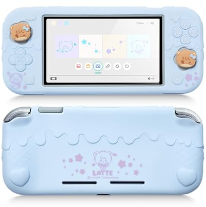 GeekShare Guscio protettivo in silicone compatibile con Switch Lite, Sweet Soft Ice Cream Cover per Switch Lite con 2 tappi per l'impugnatura per pollice, blu Mikko
