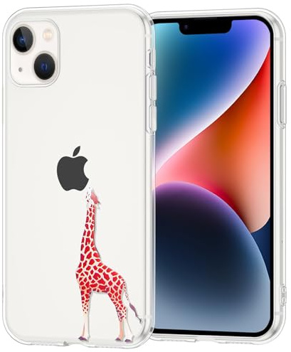 Coqinen Handyhülle iPhone 14 Hülle, Weiche TPU Transparent Case mit Giraffe Aesthetic Muster, Nie Vergilbung Stoßfest Kratzfest Dünn Schutzhülle, Durchsichtig