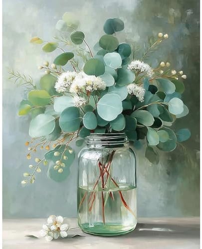 DAERLE Peinture Numero Adulte, Fleur d'eucalyptus, DIY Peinture Acrylique pour Adultes, Vase avec fleurs, Coloriage Par Numero la Décoration de la Maison 40x50cm (sans Cadre)