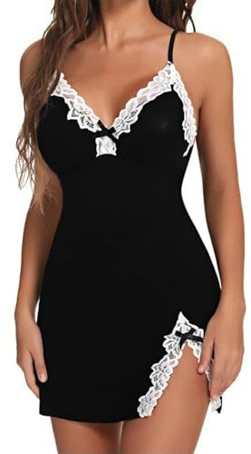 ADUDVLO Sexy Nightwear for Women Sexy Lingerie for Women Lingerie Sets for Women UK Lace Babydoll with Robe Nightdress Sleepwear for Anniversary, Christmas, Valentine’s Day