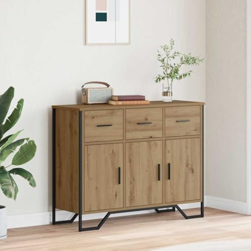 Owoxanthellate Sideboard Eiche handwerklich 97 x 32,5 x 74,5 cm, kompaktes Highboard aus Holzwerkstoff mit 3 Türen, Industrial chic für Wohnzimmer, Schlafzimmer und Flur