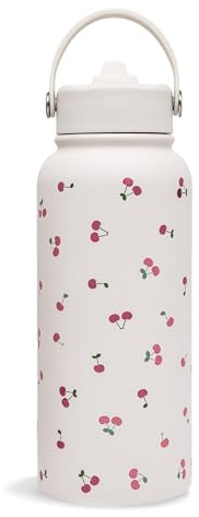 Bryxora Insulated Water Bottle with Straw Lid (800ml) - 24 Hours Cold - Iced for 48 Hours - Leakproof - BPA Free - Easy to Carry - Vacuum Insulated Double Walled Stainless Steel Flask (Cherry)