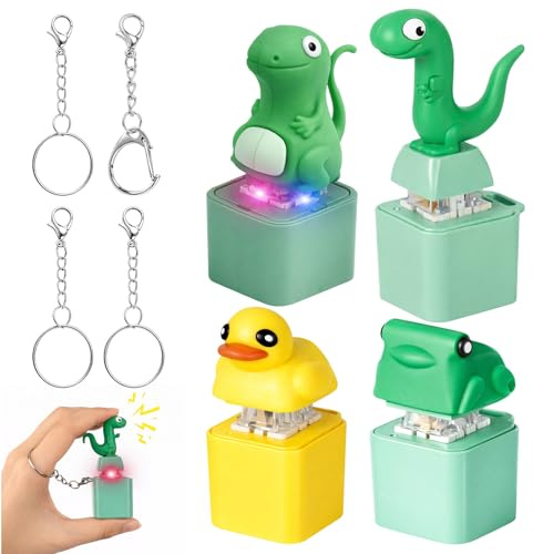 Lizard Button, Stressabbau Erwachsene, 4 Stück Schlüsselanhänger Lustig Mit Sound, Ente Schlüsselanhänger Quak für Stressabbau, Tastatur Fidget für Büro und Studium (A)