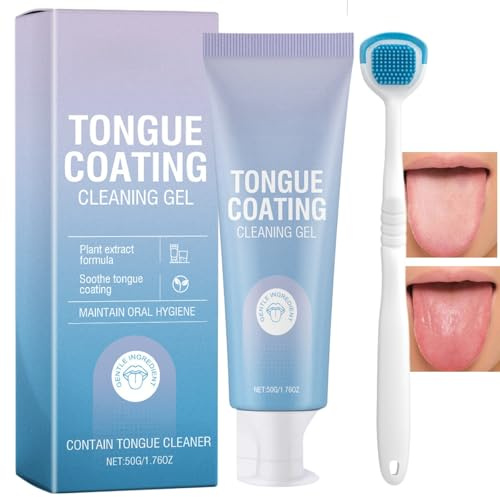 Tongue Cleaner Gel with Tongue Brush,Fresh Mint Tongue Cleaner Gel Kit,Oral Hygiene Tool Reducing Bad Breath,Tongue Cleaner Gel,Bad Breath Removal & Oral Care,Tongue Cleaners & Scrapers for Adults