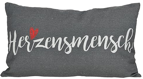 Cepewa Kissen Herzensmensch | 40x25cm grau weiß rot Baumwolle 180g Polyesterfüllung Reißverschluss | Kuschelkissen einseitig Bedruckt zum Verschenken (1 x Kissen Herzensmensch)