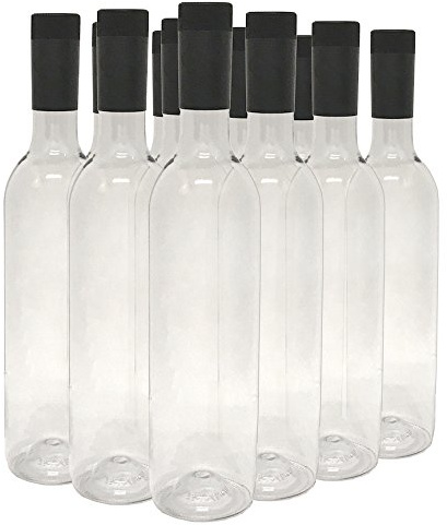 nicebottles Plastic Wine Bottles & Screw Caps, Clear, 750ml - Pack of 12