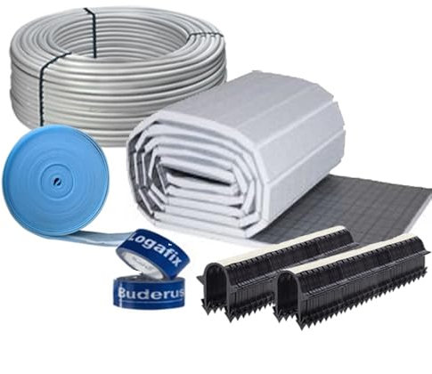 Buderus Fußbodenheizung 72 m² Komplettset Heizung Tackerplatte 20 mm PE-RT Rohr 17 x 2
