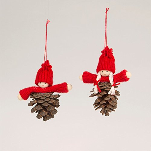 Zwei bezaubernde Zapfenwichtel mit Mützen für den Christbaum - 6.5 x 9 x 5 cm