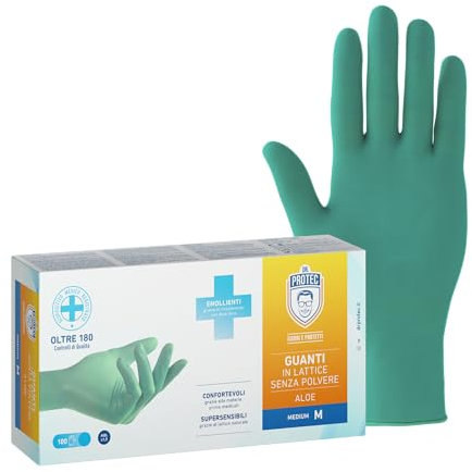 Bericah, Dr Protec Aloe, Guanti in Lattice, Senza Polvere, Taglia M, 100 Pezzi