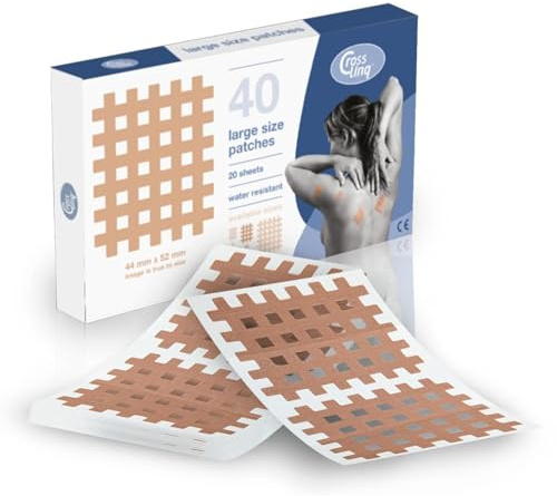 CrossLinq Acupressure Patches | Acupuncture, and Pain Relief | Edema Relief | CrossTape | Non-Elastic, Grid-Shaped Tapes | Pain Relief Patches | Crosshatch Patches (40 Large Patches) | Beige | 40 large non-elastic acupressure cross tape patches for targeted scar, joint and muscle pain relief. Versatile use.