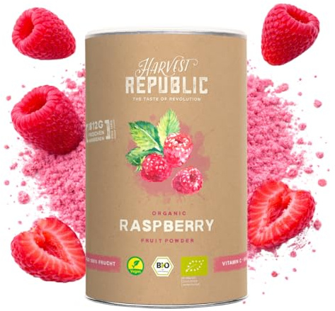 HARVEST REPUBLIC Bio-Himbeerpulver aus gefriergetrockneten Früchten | Perfekt für Smoothie Bowls, Porridge und Frühstücksbowls | 100% Fruchtpulver ohne zugesetzten Zucker (125 g)