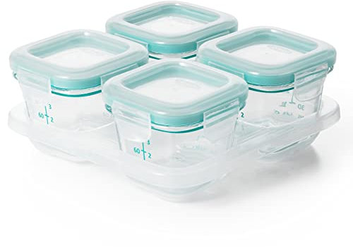 OXO Tot Glass Baby Blocks Food Storage Containers, Teal, 4 oz