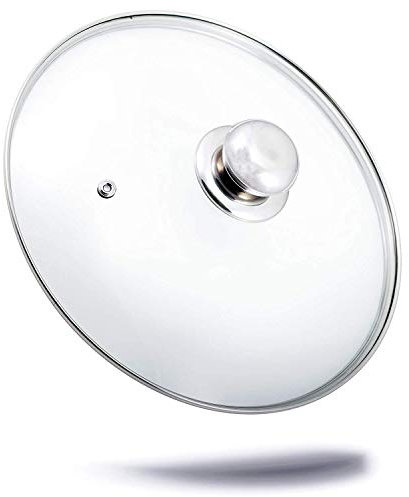 Kerafactum Topfdeckel Deckel aus Glas spülmaschinenfest hitzebeständiger Universaldeckel für Topf und Pfanne gehärtetes Qualitätsglas Glasdeckel Dampfloch hochwertiger Griff aus Edelstahl (14 cm)