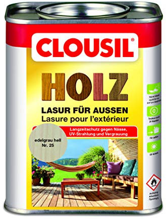 CLOUsil Holzlasur Holzschutzlasur für außen sedelgrau hell Nr. 25, 0.75L: Wetterschutz, UV-Schutz, Nässeschutz und Schimmel für alle Holzarten - in verschiedenen Farben
