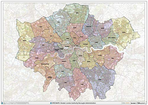 Greater London Authority Boroughs Wall Map - 47 x 33.25 Laminated