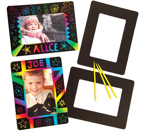 Baker Ross Kratzbild-Bilderrahmen - 21.5cm x 16cm - scratch art für Kinder zum Basteln - 8 Stück, sortiert