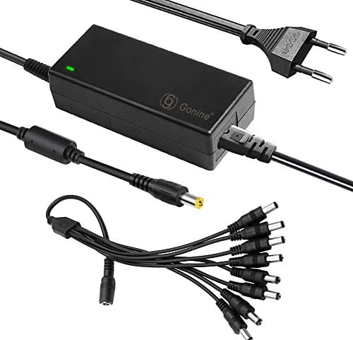 Fuente de alimentación 12V 5A 60W para cámara de vigilancia con Enchufe de 2 Polos 100 V-240 V CA a CC con Cable Distribuidor de 8 Polos para cámara de vigilancia CCTV DVR, Tira de Luces led